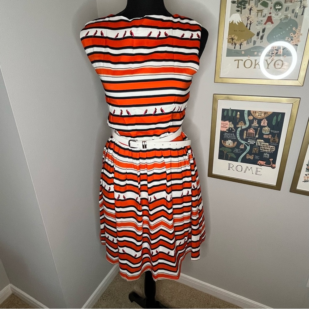 Cutie Striped Bird Print Dress